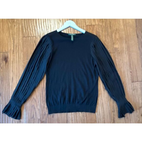 Lauren Ralph Lauren black elegant georgette sleeve sweater top small - Picture 9 of 9
